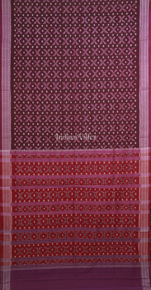 Maroon Red Telia Rumal Odisha Ikat Sambalpuri Cotton Saree 