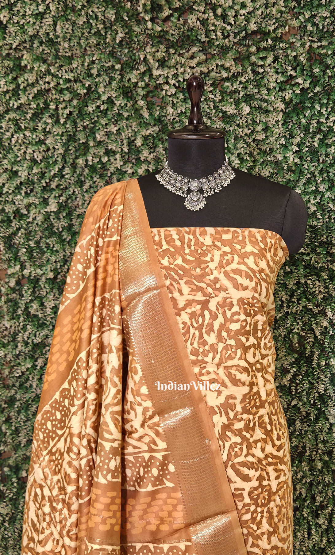 Mustard Yellow Cream Dabu Block Printed Crepe Suit Sets
