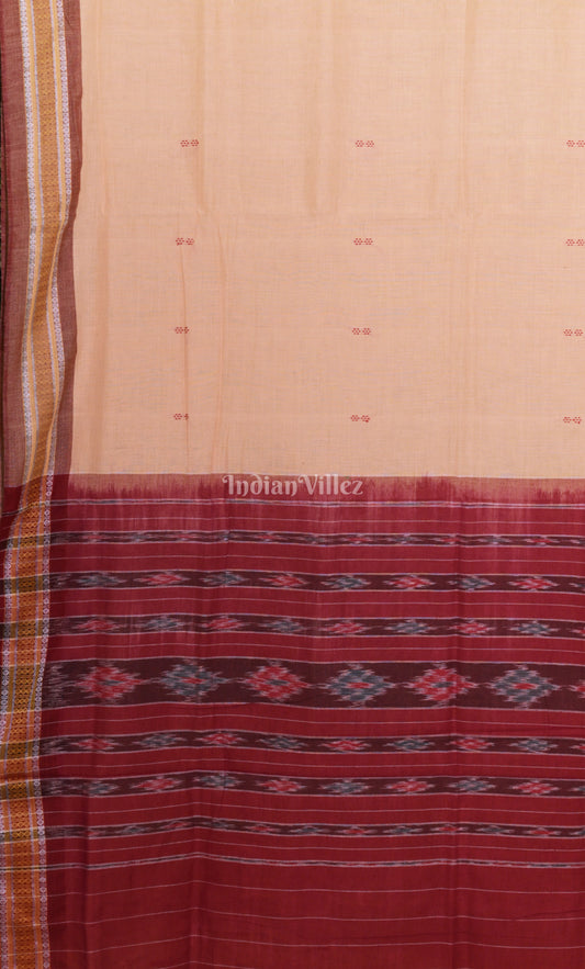 Beige Maroon  Odisha Ikat Maniabandha Cotton Saree 