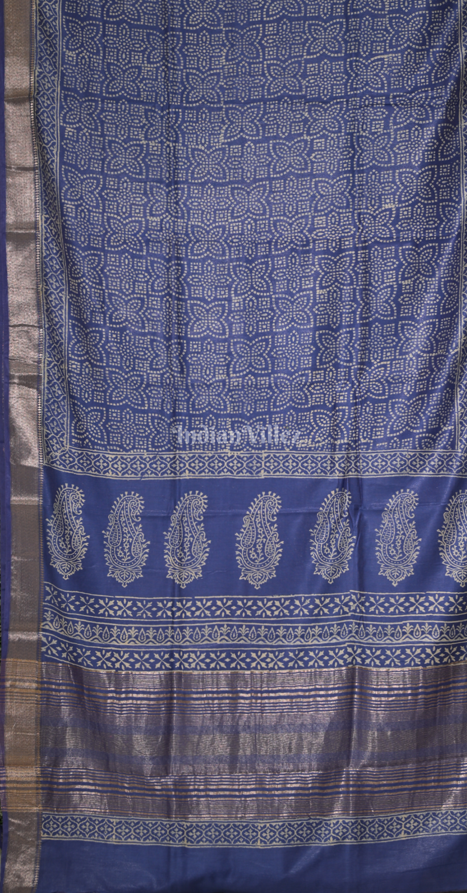 Royal Blue Block Printed Cotton Saree 