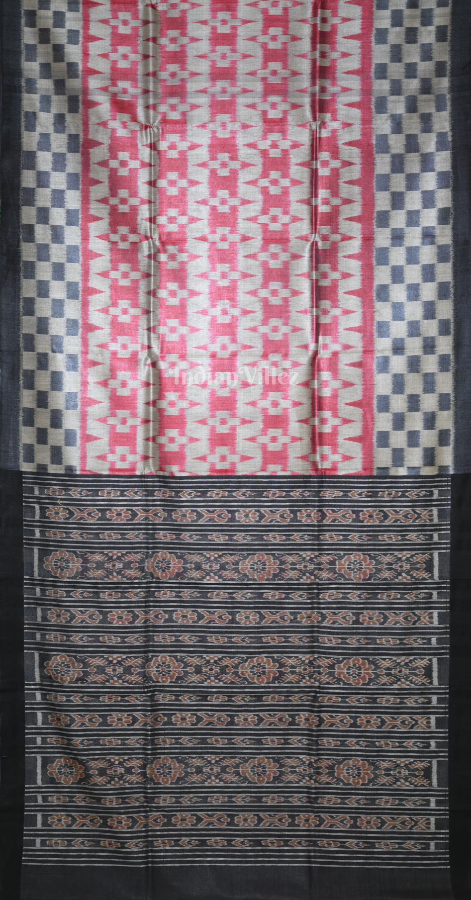 Light Blue Red Fine Gopalpur Tussar Silk Saree
