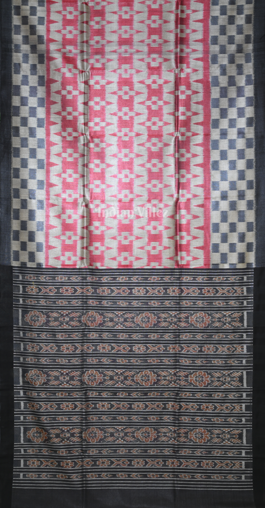 Light Blue Red Fine Gopalpur Tussar Silk Saree