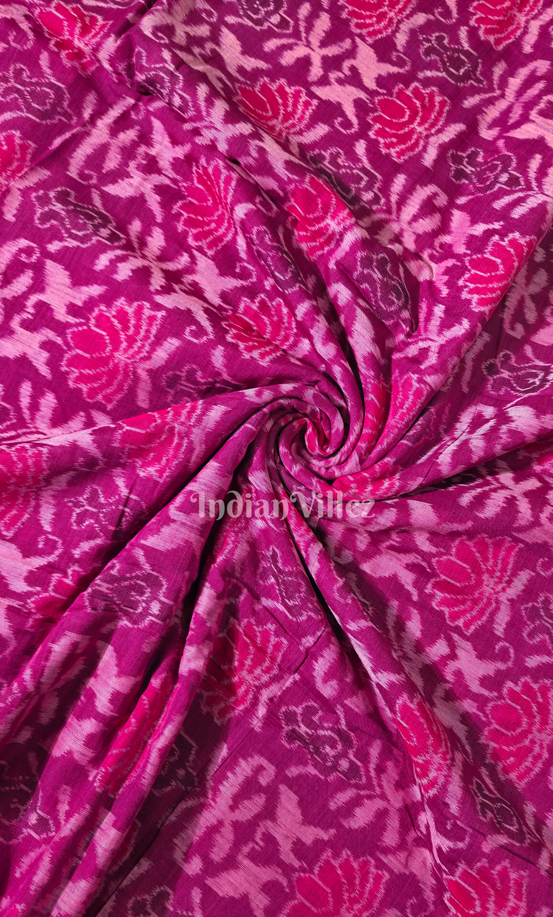 Magenta Pink Lotus Motif Odisha Ikat Sambalpuri Cotton Fabric 