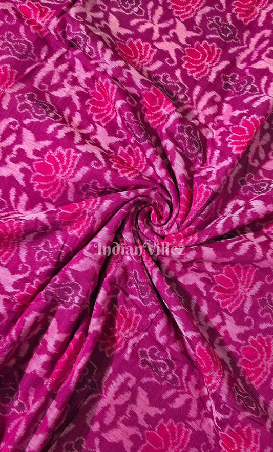Magenta Pink Lotus Motif Odisha Ikat Sambalpuri Cotton Fabric 