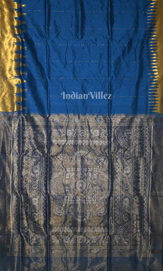 Royal Blue Golden Phoda Kumbha Half Tissue Sambalpuri Silk Saree 