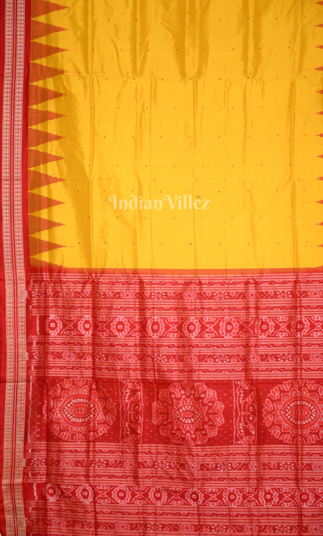 Yellow Red Buti Design Odisha Ikat Bomkai Sambalpuri Silk Saree