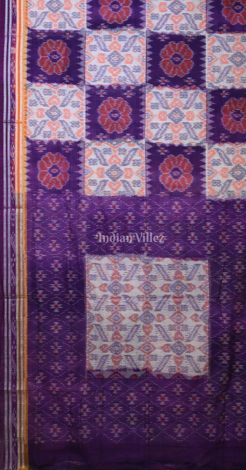 Grey Purple Computer Theme Odisha Ikat Maniabandha Cotton Saree 