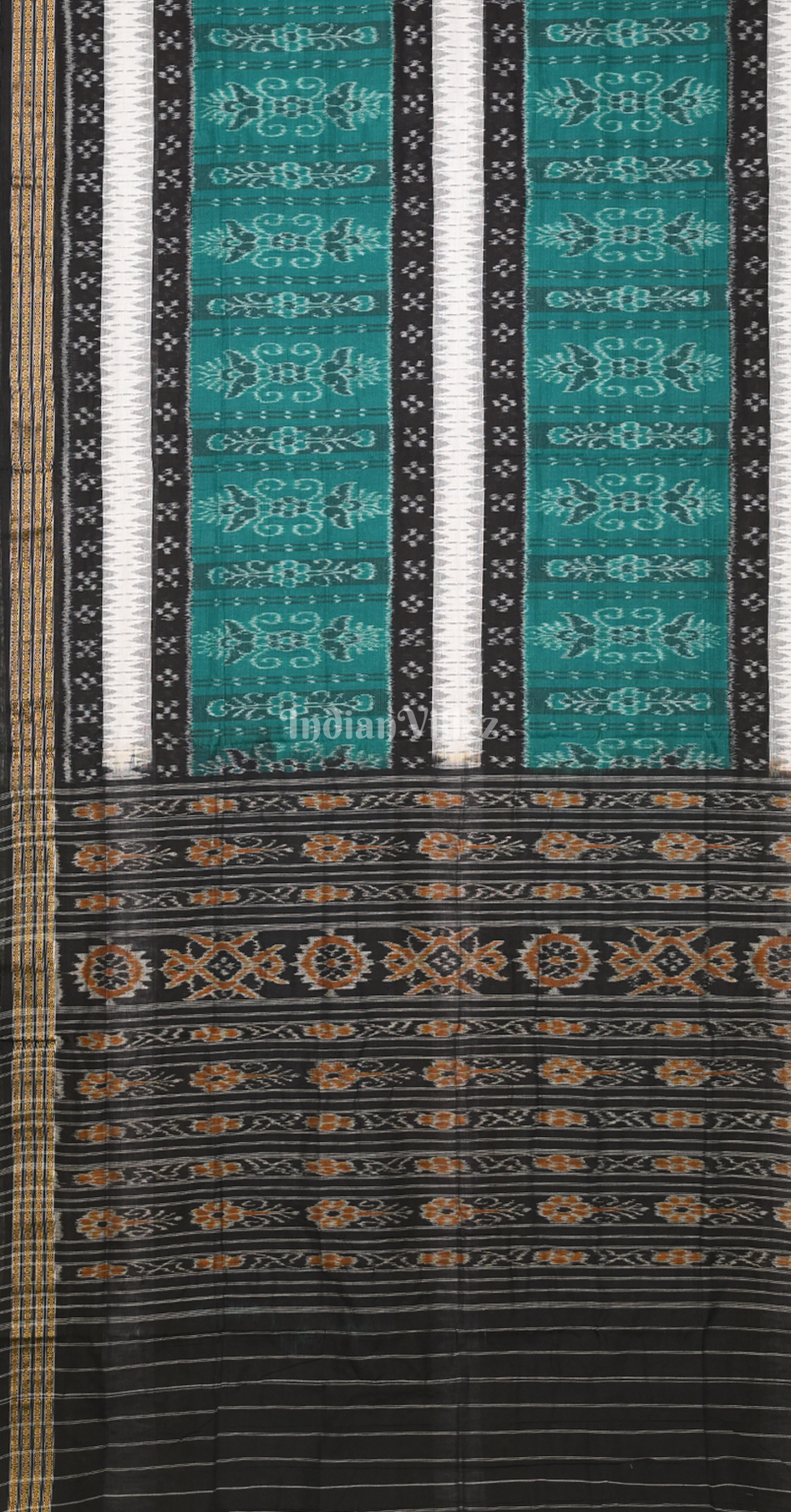 Sea Green Black Odisha Ikat Sambalpuri Cotton Saree with Double Pasapali Border