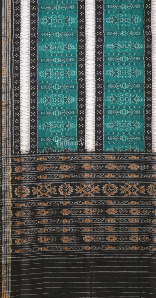 Sea Green Black Odisha Ikat Sambalpuri Cotton Saree with Double Pasapali Border