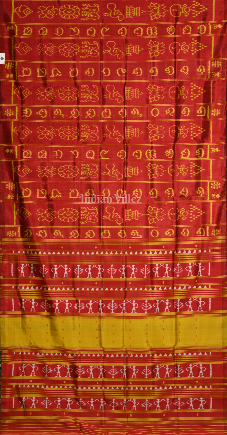 Maroon Yellow Odia Barnamala Odisha Ikat Contemporary Designer Silk Saree