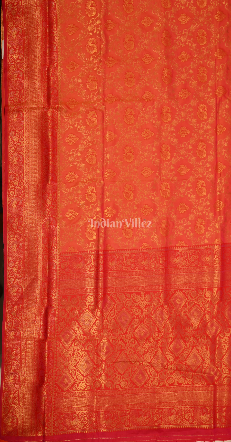 Orange Pure Chaap Weaving Silk Saree