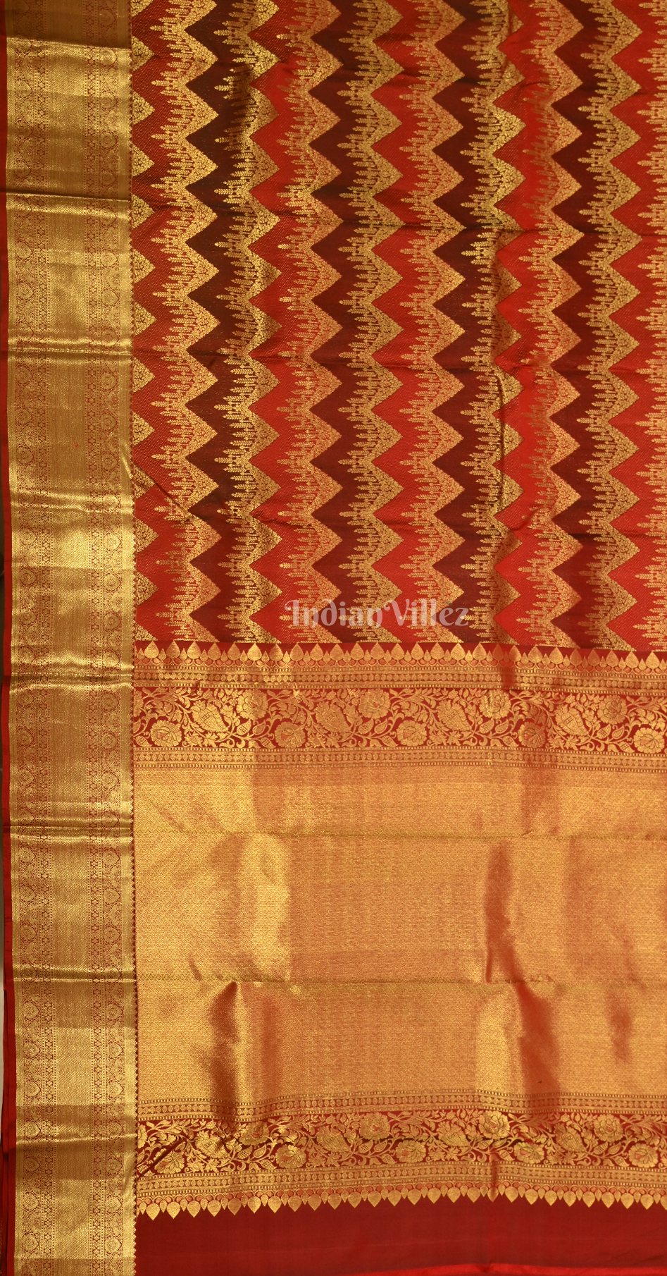 Exclusive Red Golden Zigzag Brocade Pure Kanjivaram Silk Saree
