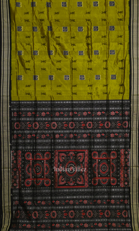 Mehendi Green Black Tribal Theme Sambalpuri Silk Saree
