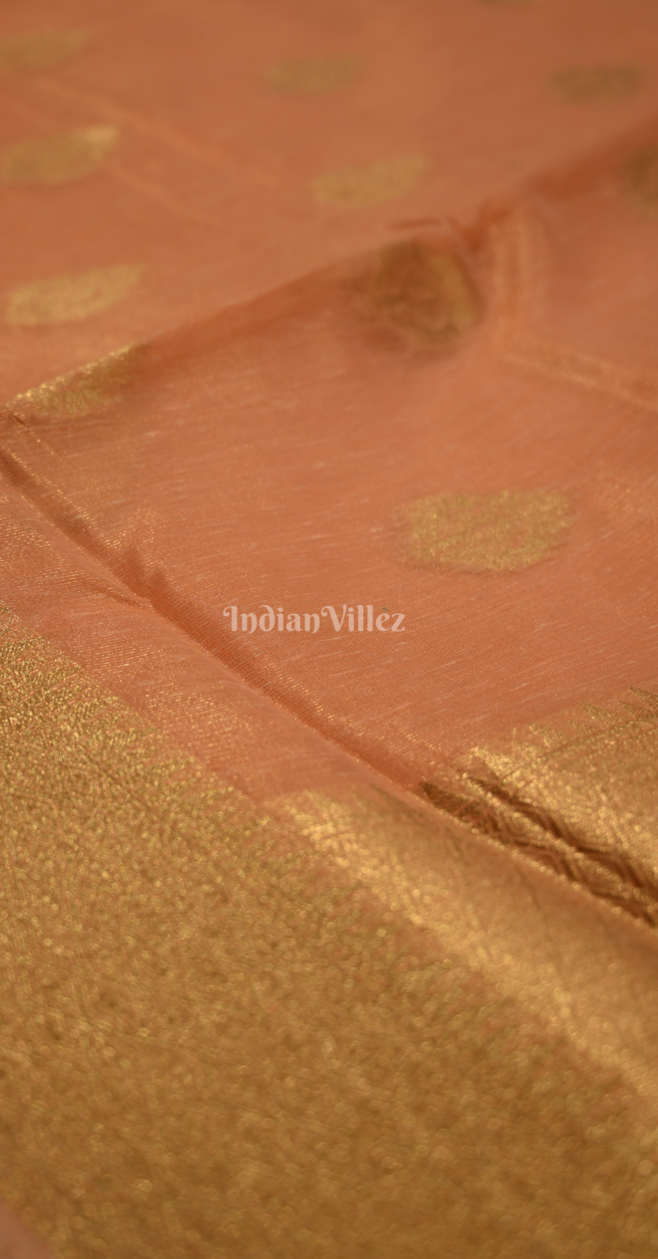 Melon Peach Kora Tissue Saree With Paithani Pallu