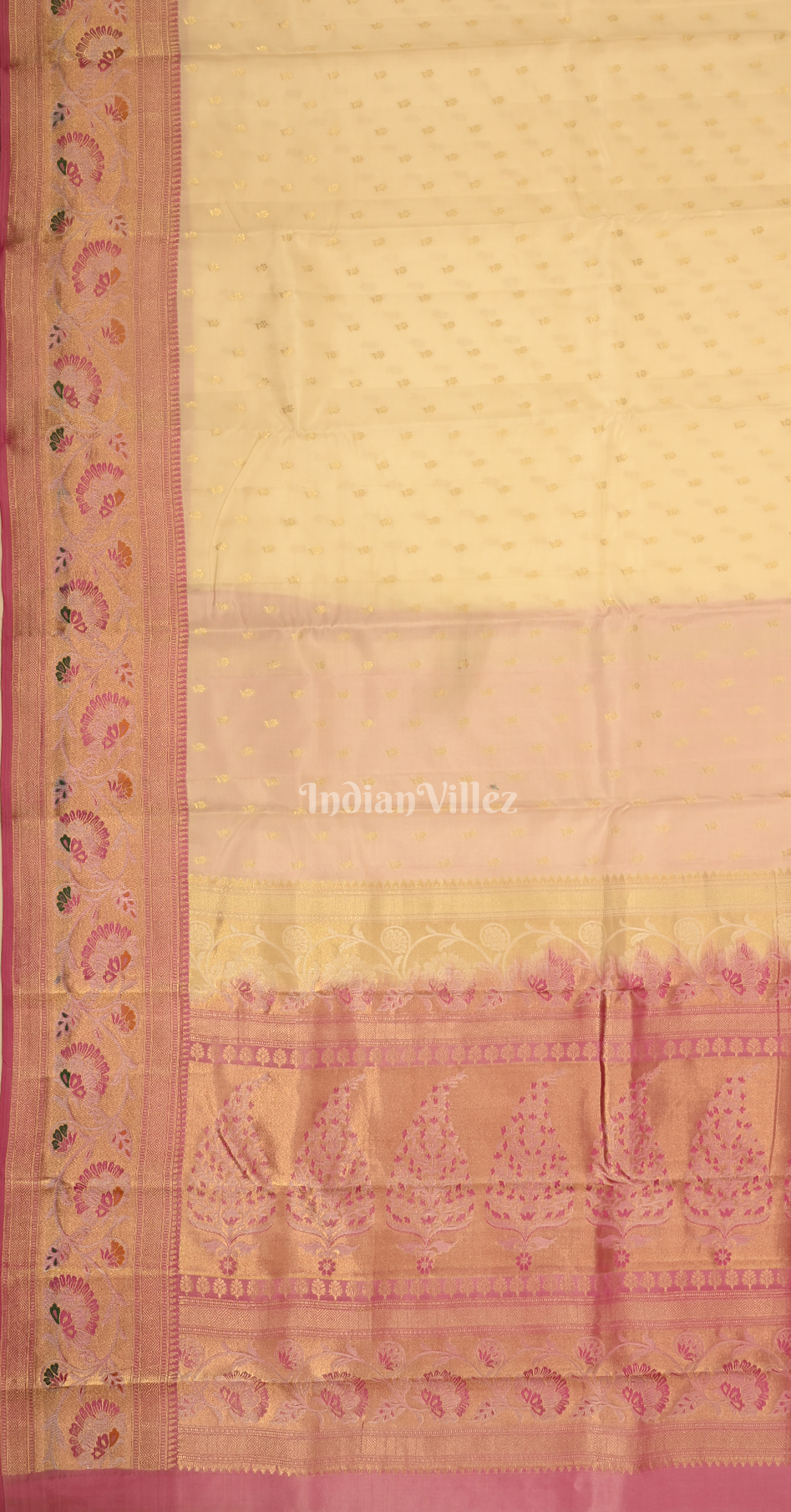 Off white Pink Butta Design Brocade Pure Kanjivaram Silk Saree 