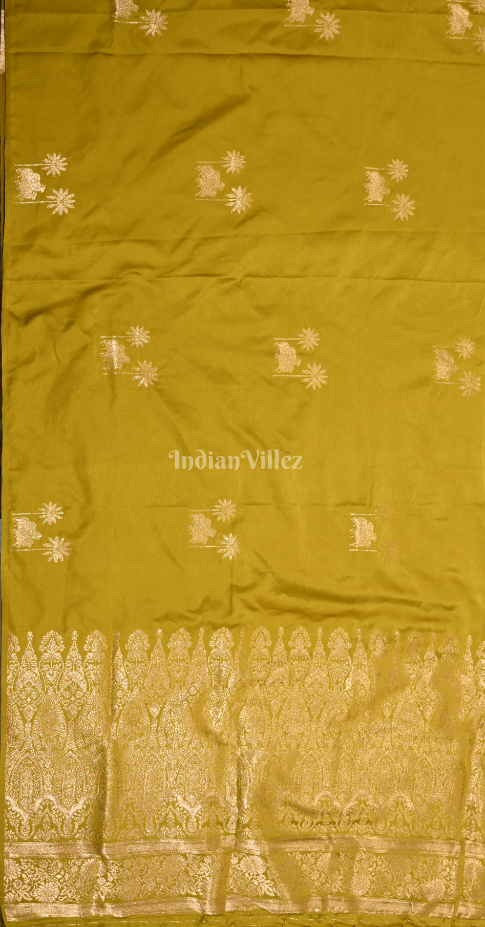 Mustard Yellow Mashru Satin Banarasi Silk Saree with Pichwai Motif