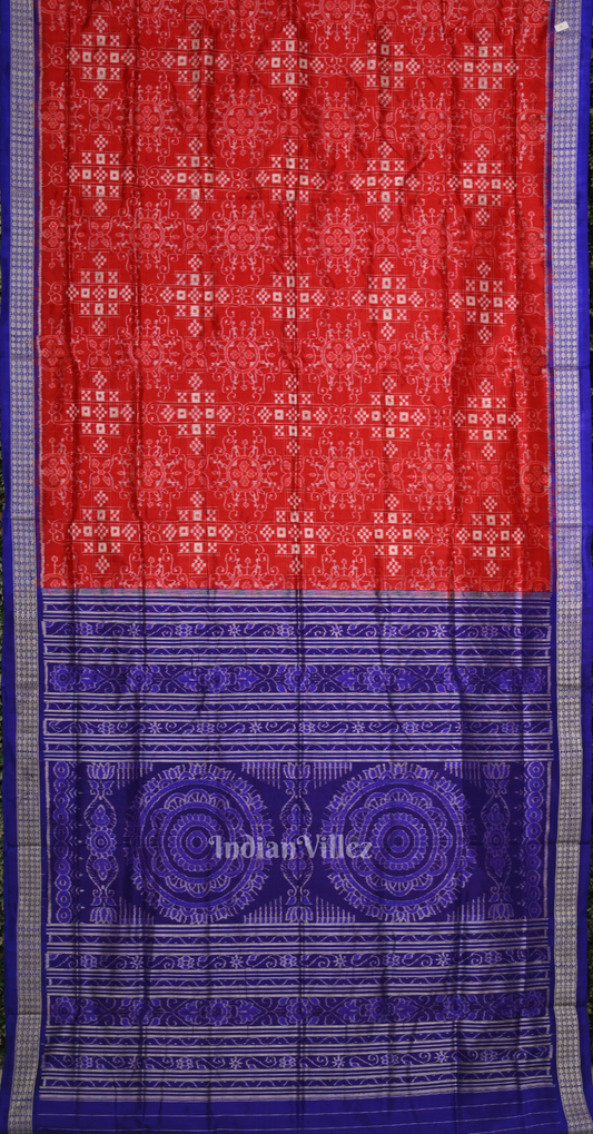 Red Blue Body Paspali Odisha Ikat Sambalpuri Silk Saree 