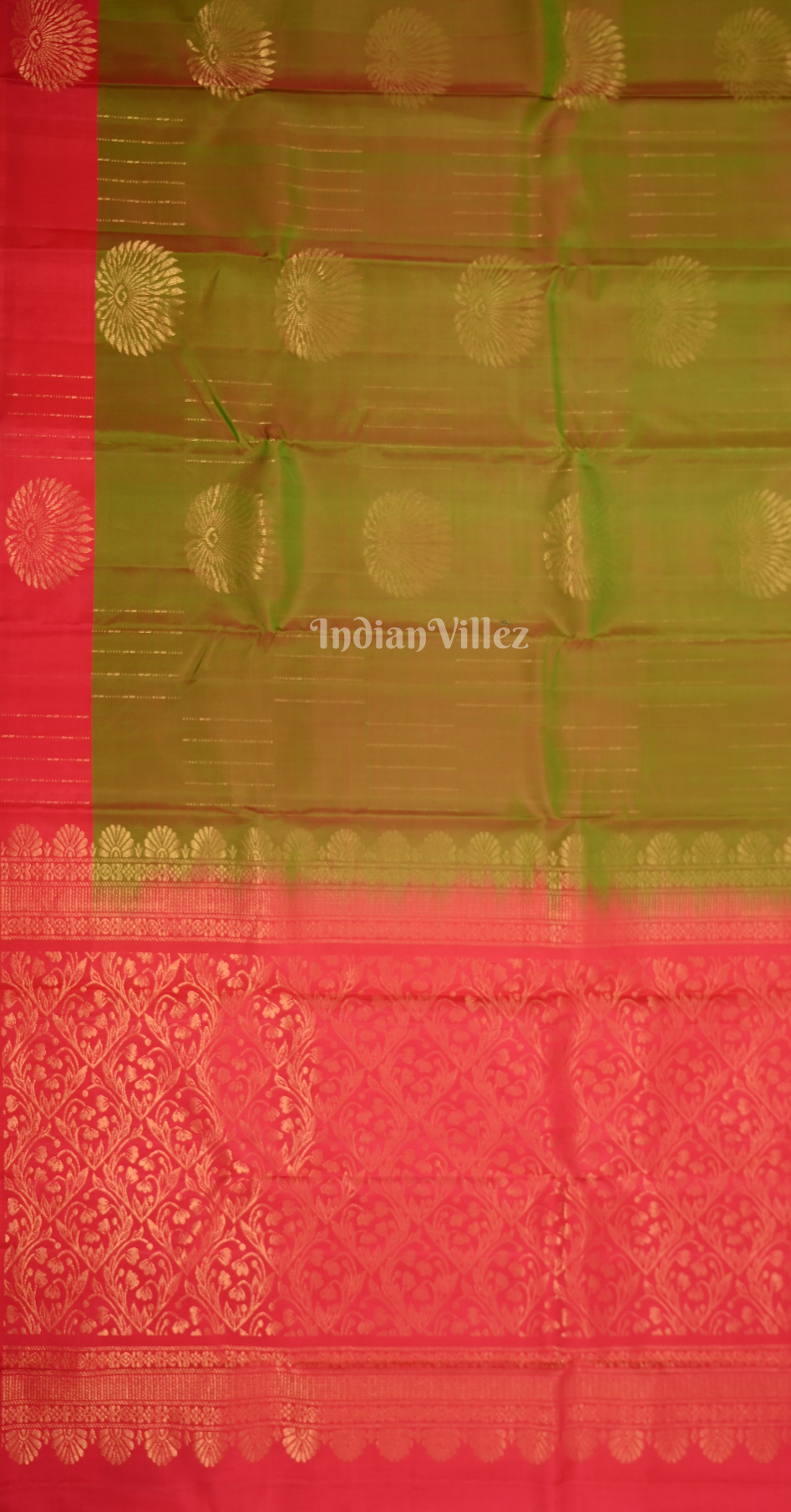 Mehendi Green Rani Pink Floral Zari Pure Kanjivaram Soft Silk Saree 