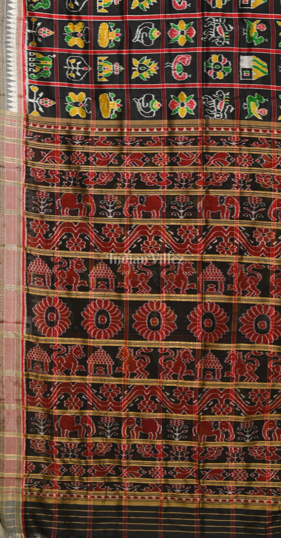 Black Maroon Nabakothi Odisha Ikat Khandua Silk Saree