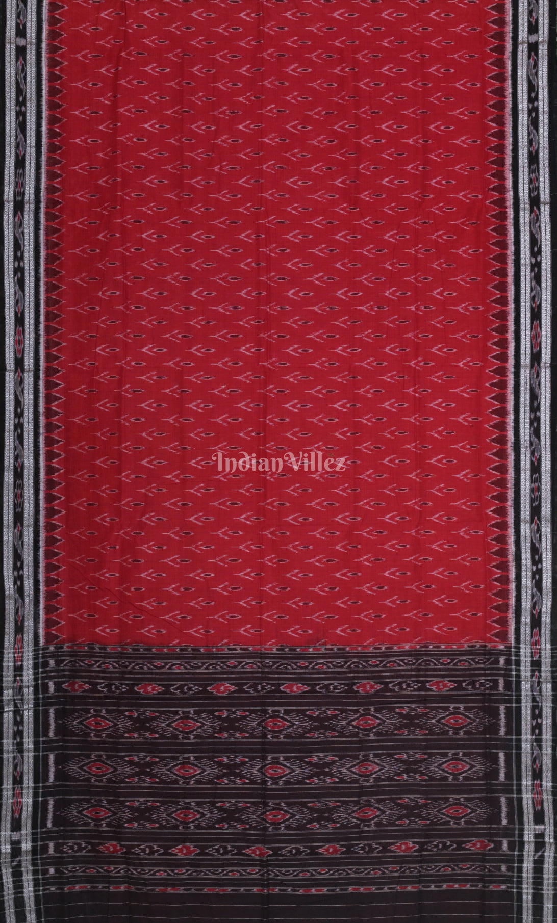 Red Black Mayur Chandrika Odisha Ikat Maniabandha Cotton Saree