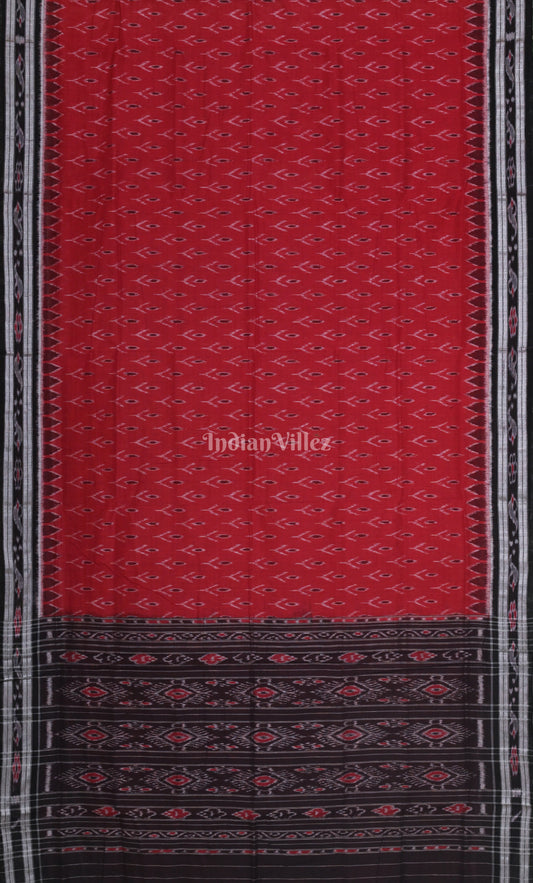 Red Black Mayur Chandrika Odisha Ikat Maniabandha Cotton Saree