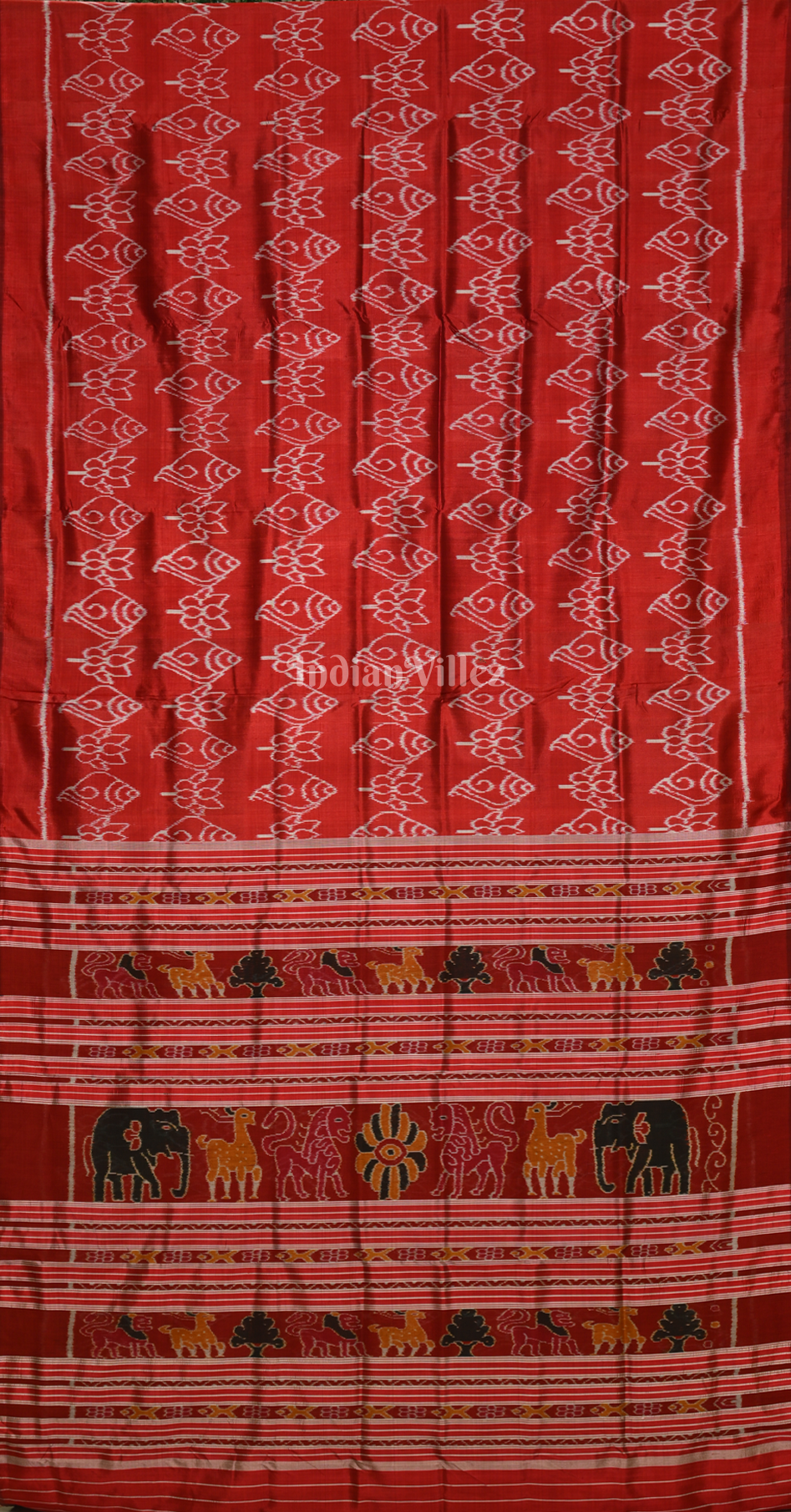Maroon Lotus Sankha Motif Odisha Ikat Contemporary Silk Saree