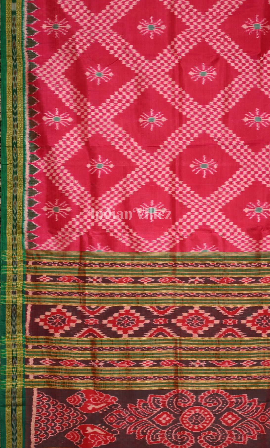 Red Green Tarabali Odisha Ikat Khandua Silk Saree 