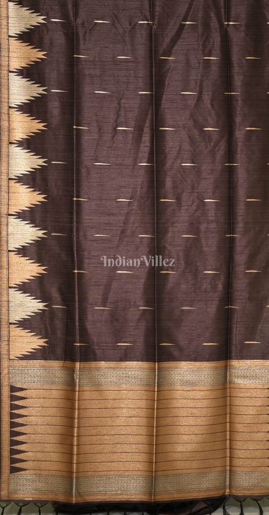 Coffee Banarasi Raw Silk Saree with Thread & Zari woven Buttas 