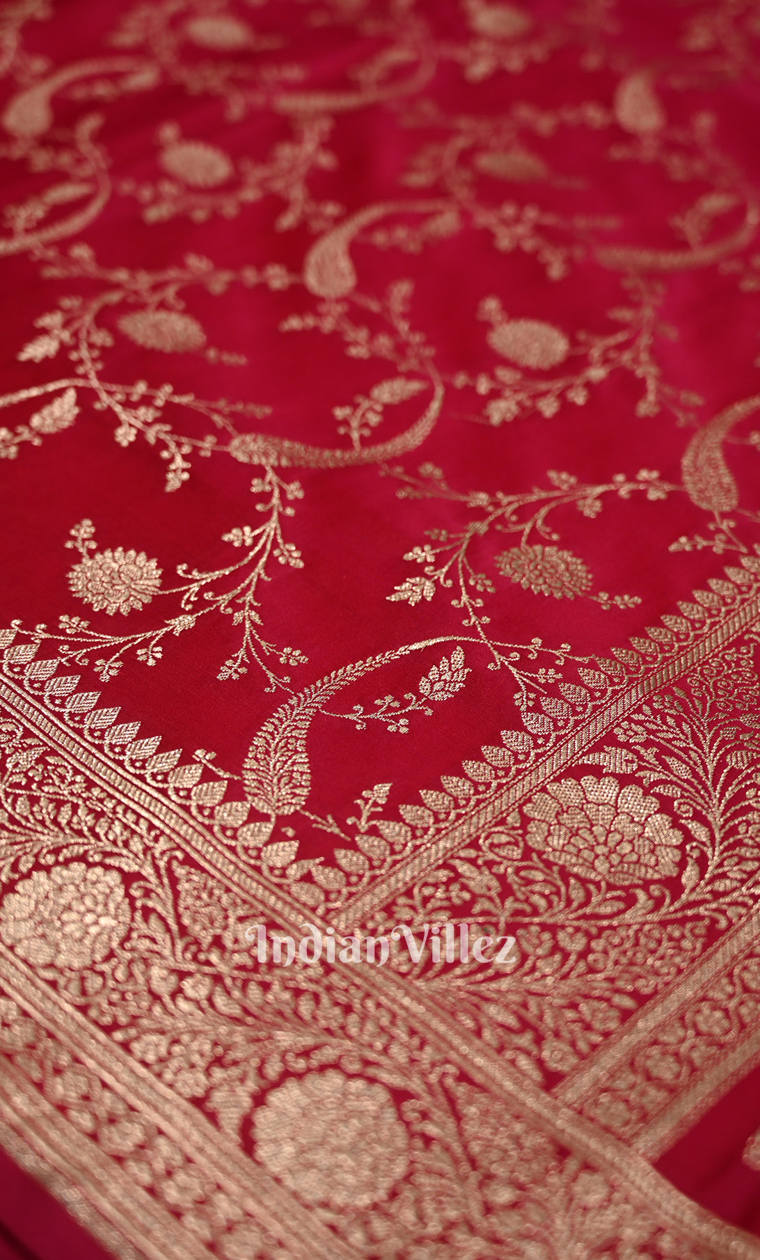Rani Pink Mashru Satin Silk Banarasi Saree With Jaal Pattern