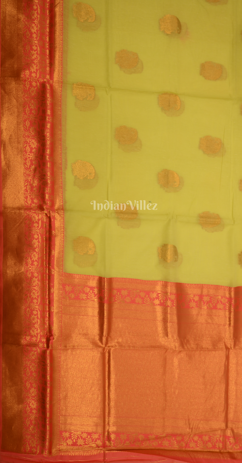 Lemon Yellow Pink Linen with Copper Zari Weaving Saree
