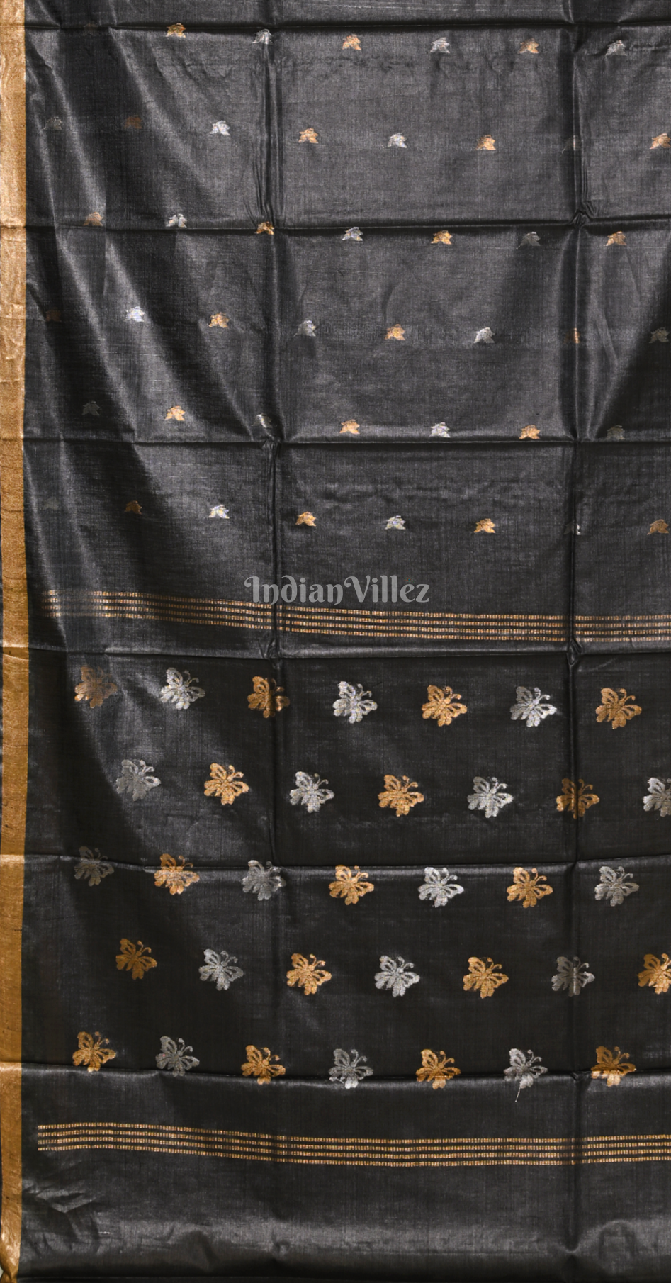 Black Golden South Tussar Silk Saree 