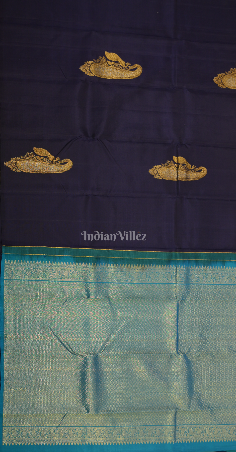 Navy Blue Paisely Design Brocade Pure Kanjivaram Silk Saree 