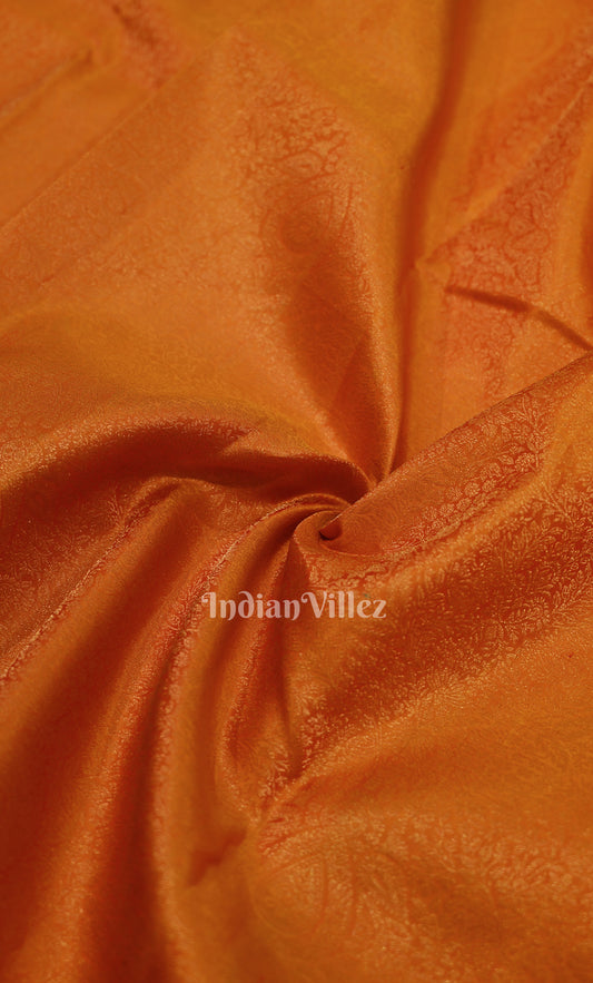Exclusive Designer Orange Pink Floral Brocade Pure Kanjivaram Silk Saree