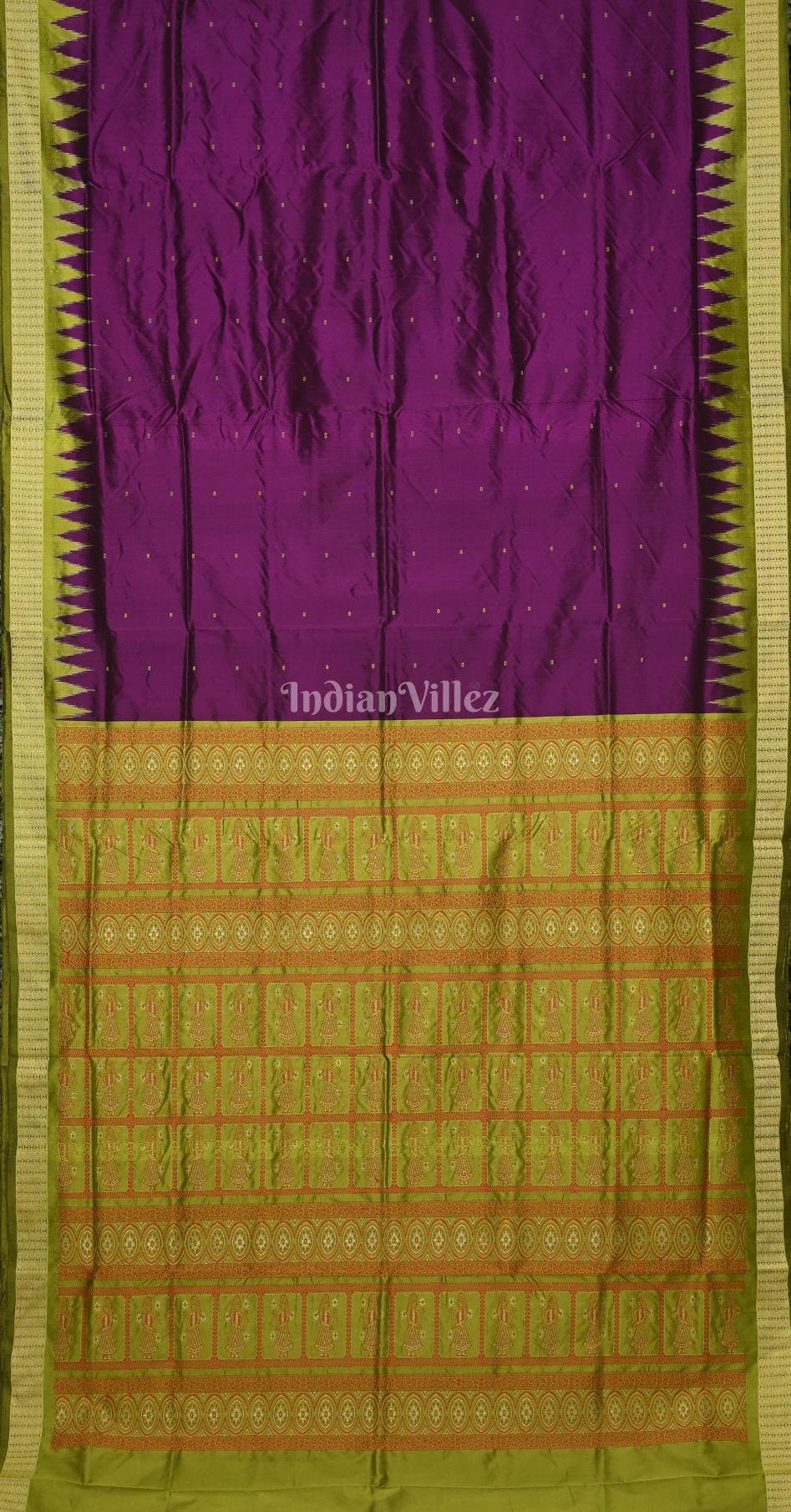 Purple Olive Green Buti Design Odisha Ikat Bomkai Sambalpuri Silk Saree