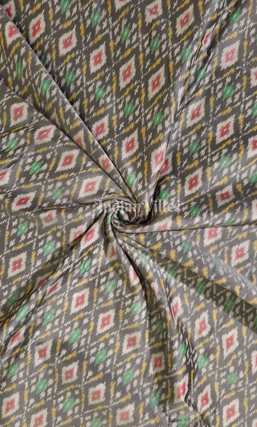 Brown Grey Handwoven Pochampally Ikat Silk & Cotton (Sico) Fabric