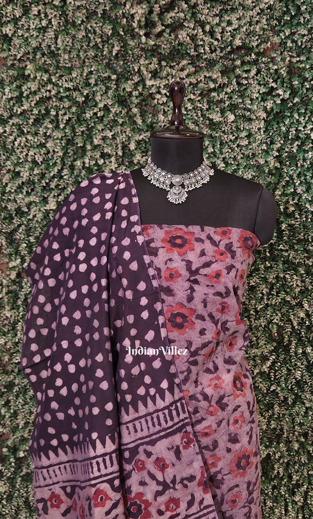 Dusty Lavender Grey Block Printed Chanderi Silk Suit Sets