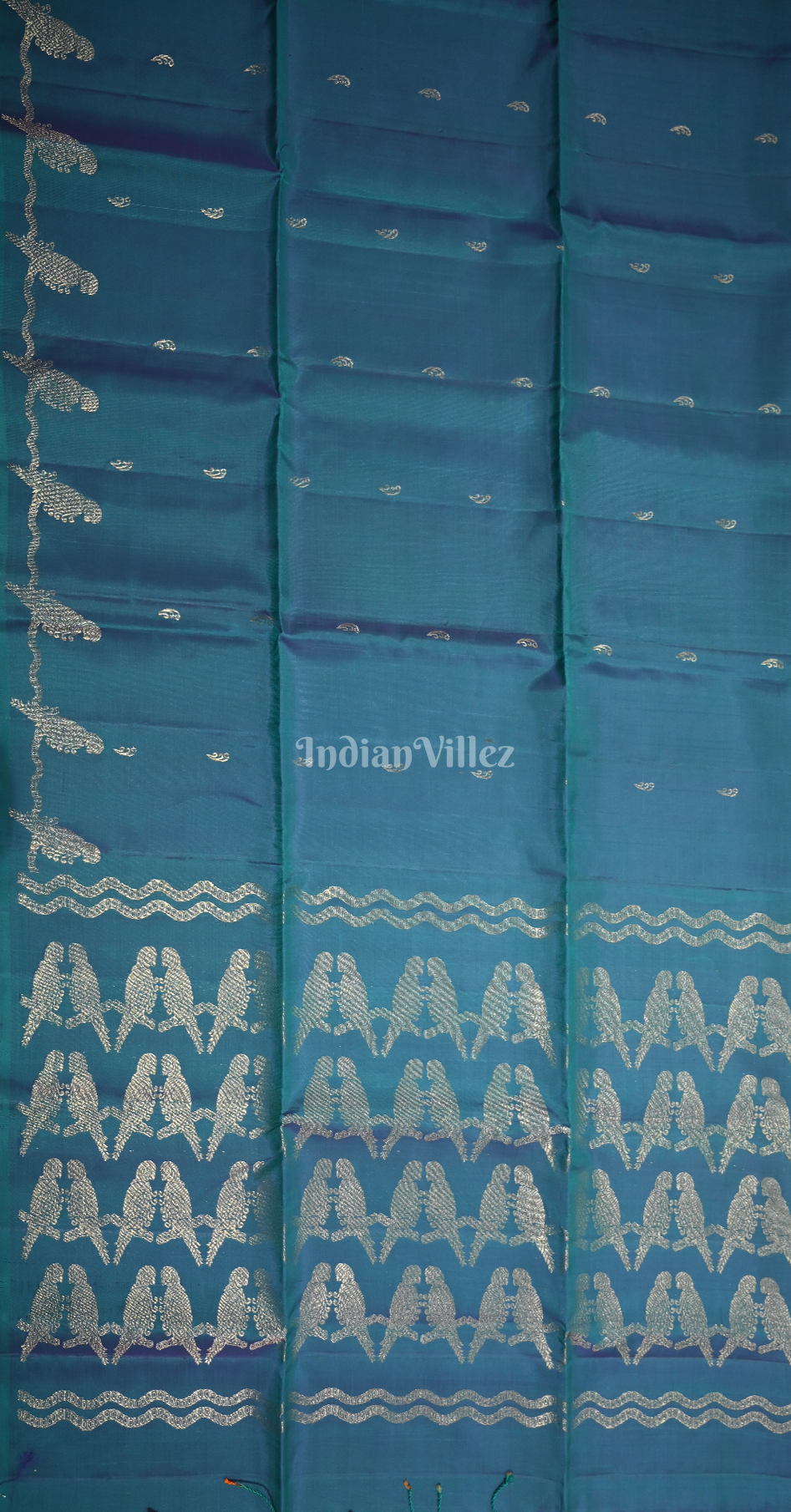 Peacock Blue Zari  Bird Motif Pure Kanjivaram Soft Silk Saree 