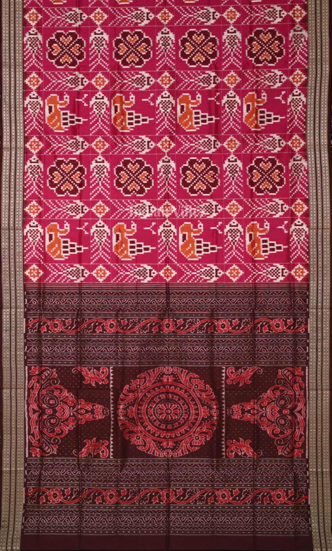 Pink Coffee Fish Motif Odisha Ikat Sambalpuri Silk Saree