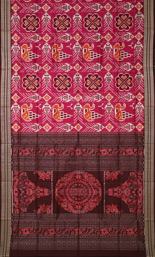 Pink Coffee Fish Motif Odisha Ikat Sambalpuri Silk Saree