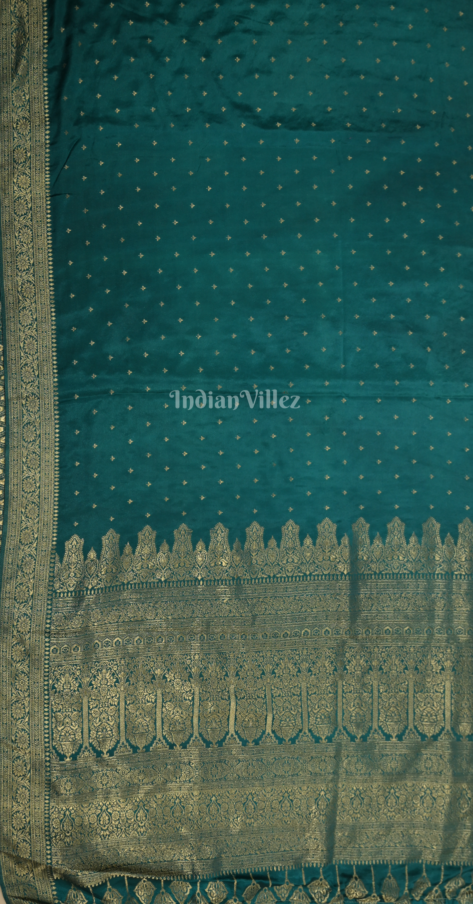 Peacock Green Satin Silk Banarasi Saree With Brocade Blouse 