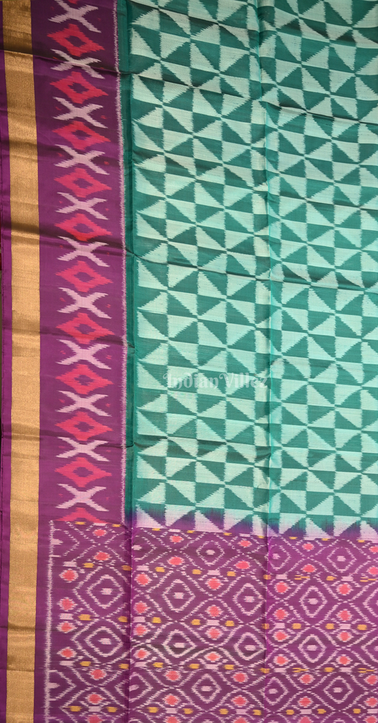 Green Magenta Pink Pochampally Ikat Silk Saree
