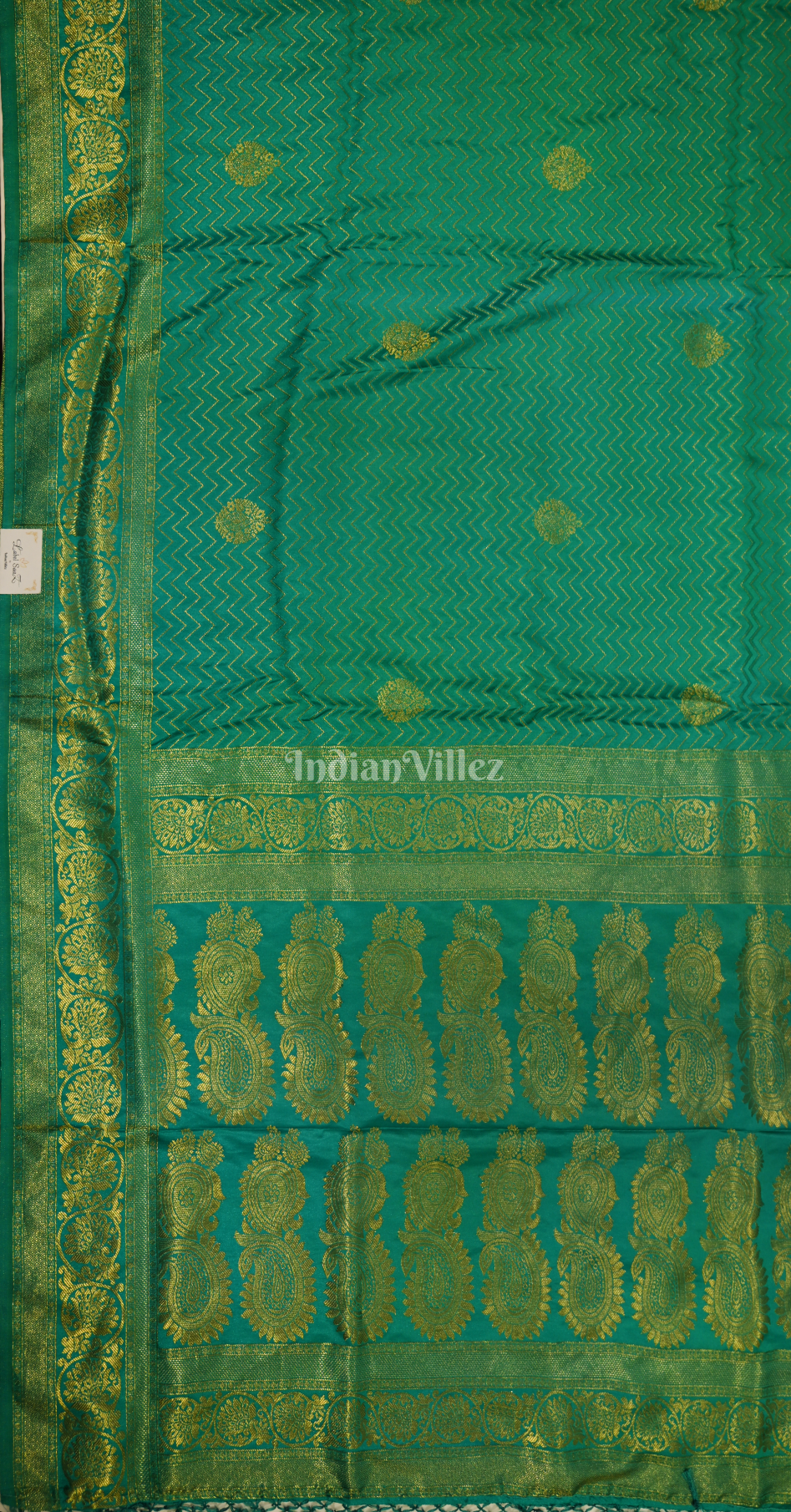 Rama Green Pure Satin Kanjivaram Silk Saree with Brocade Work