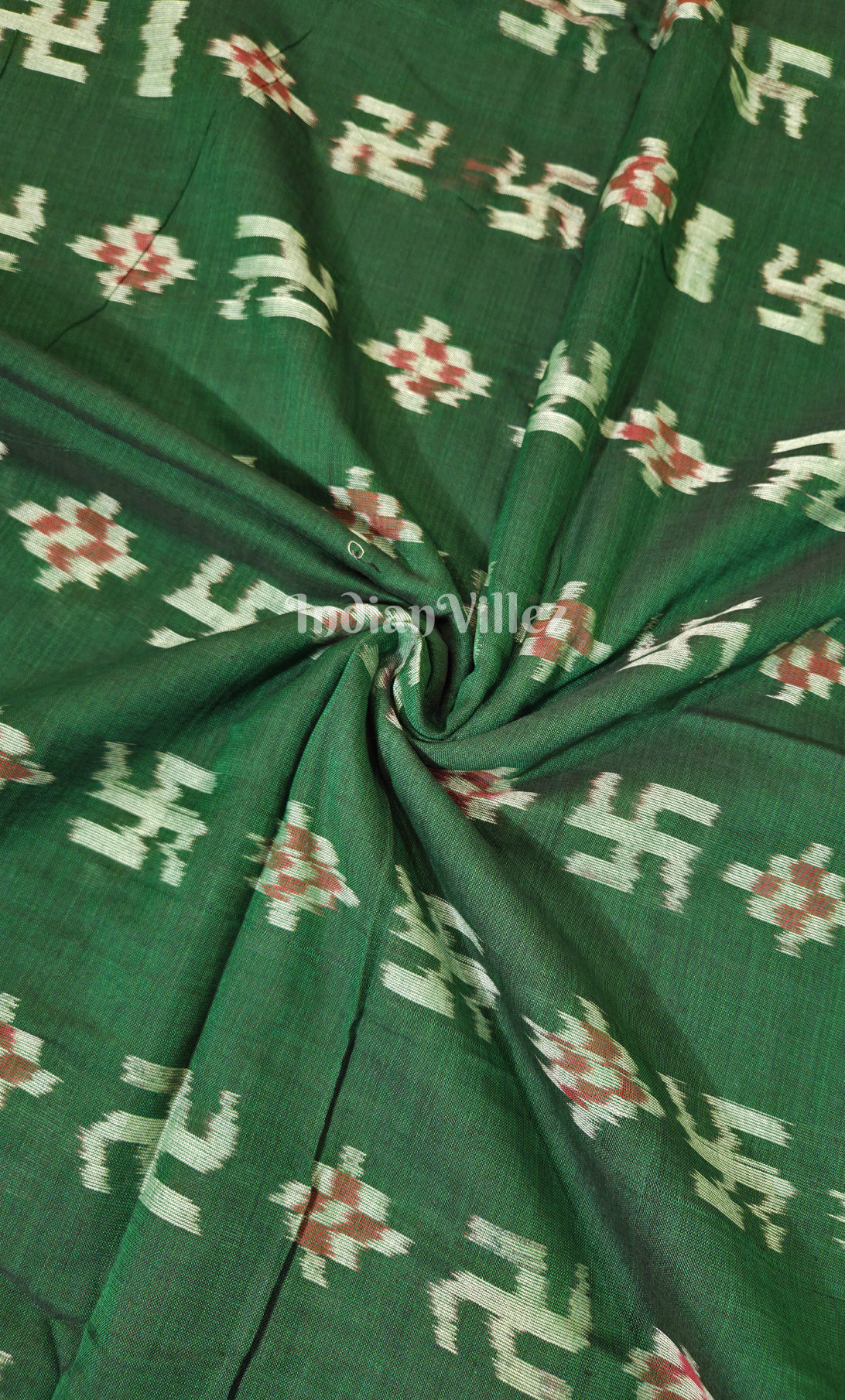Dark Green Swastik Sambalpuri Ikat Cotton Fabric