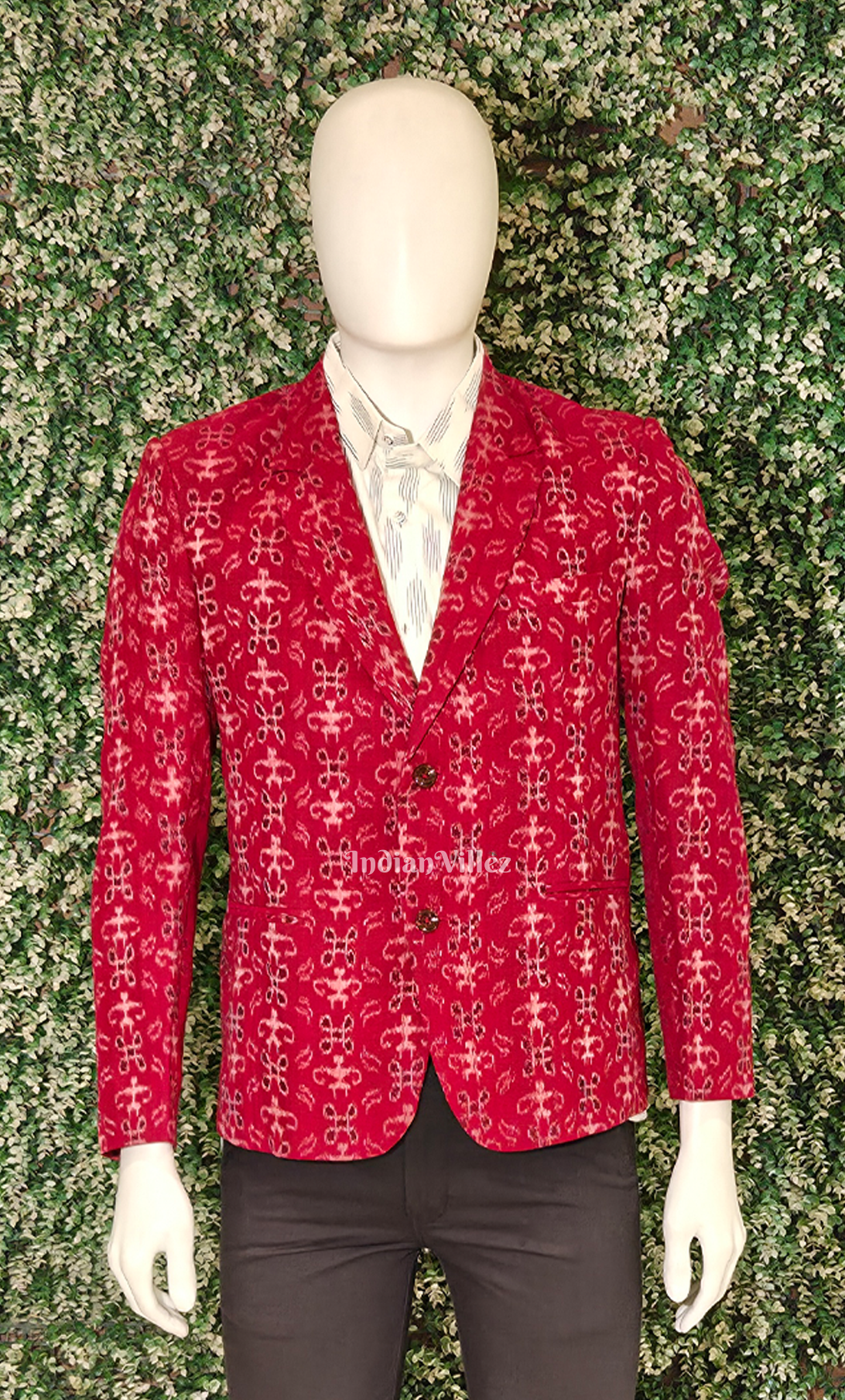 Red Tribal Theme Odisha Ikat Men's Designer Blazer