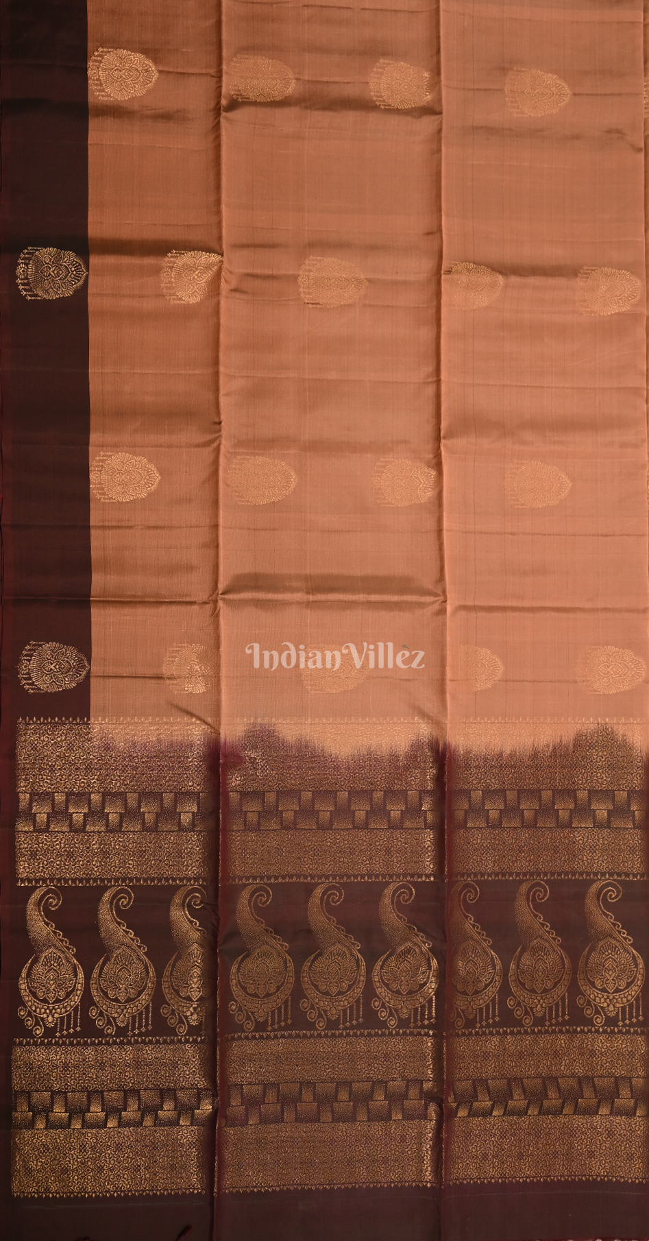 Copper Brown Maroon Floral Zari Pure Kanjivaram Soft Silk Saree