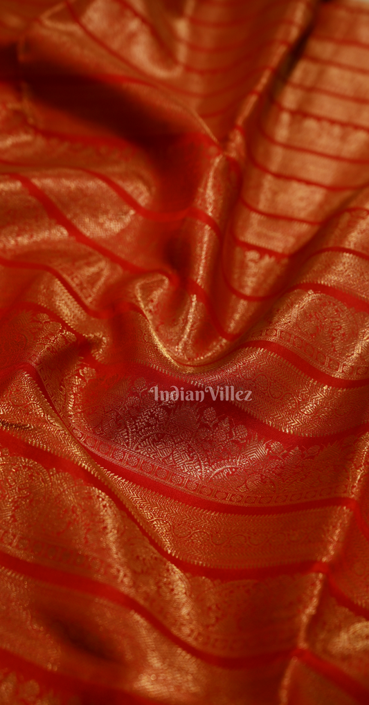 Exclusive Red Golden Stripe Pure Kanjivaram Tissue Silk Saree 