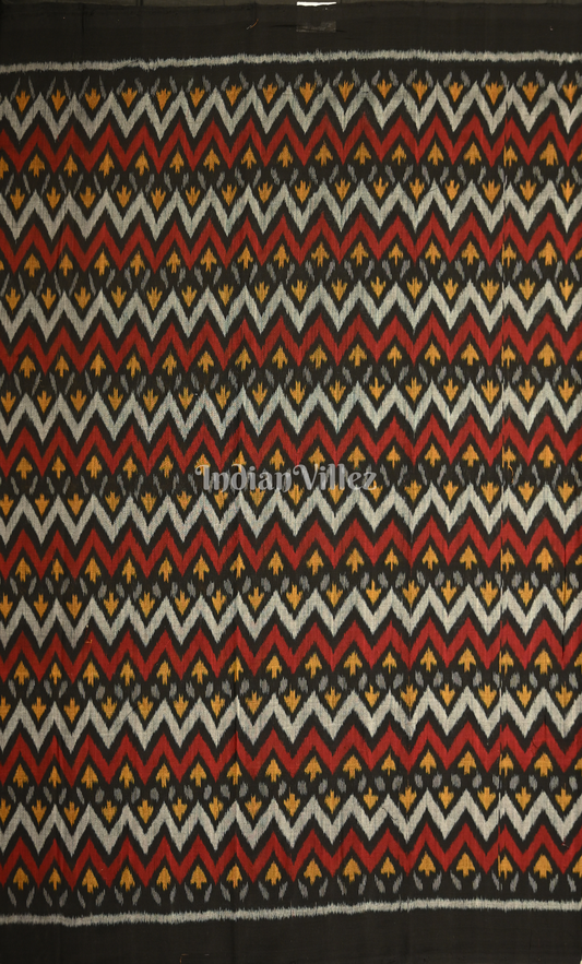 Black Red Odisha Ikat Sambalpuri Dress Set & Dupatta