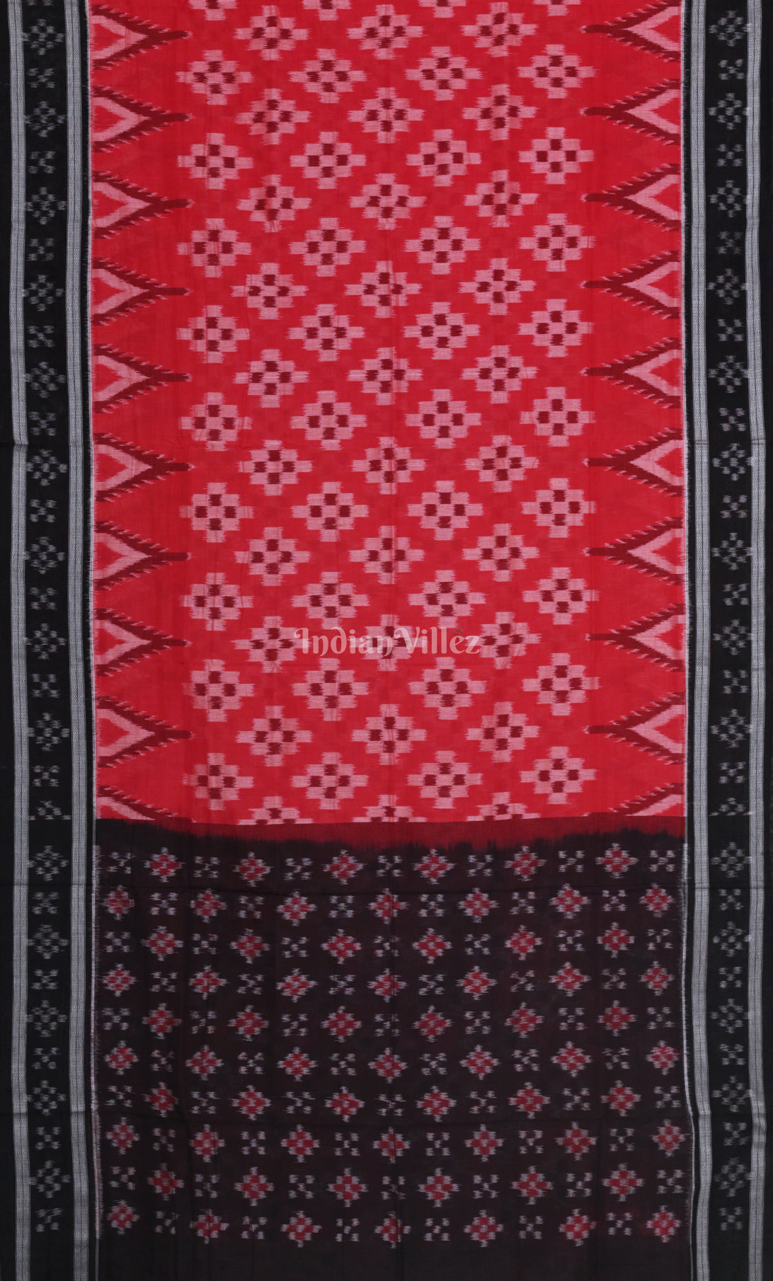 Red Black Pasapali Odisha Ikat Sambalpuri Cotton Saree 