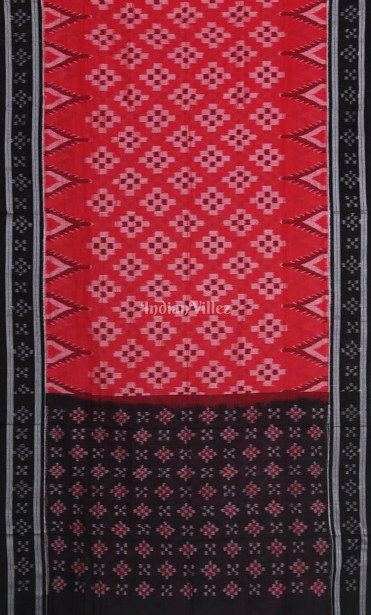 Red Black Pasapali Odisha Ikat Sambalpuri Cotton Saree 