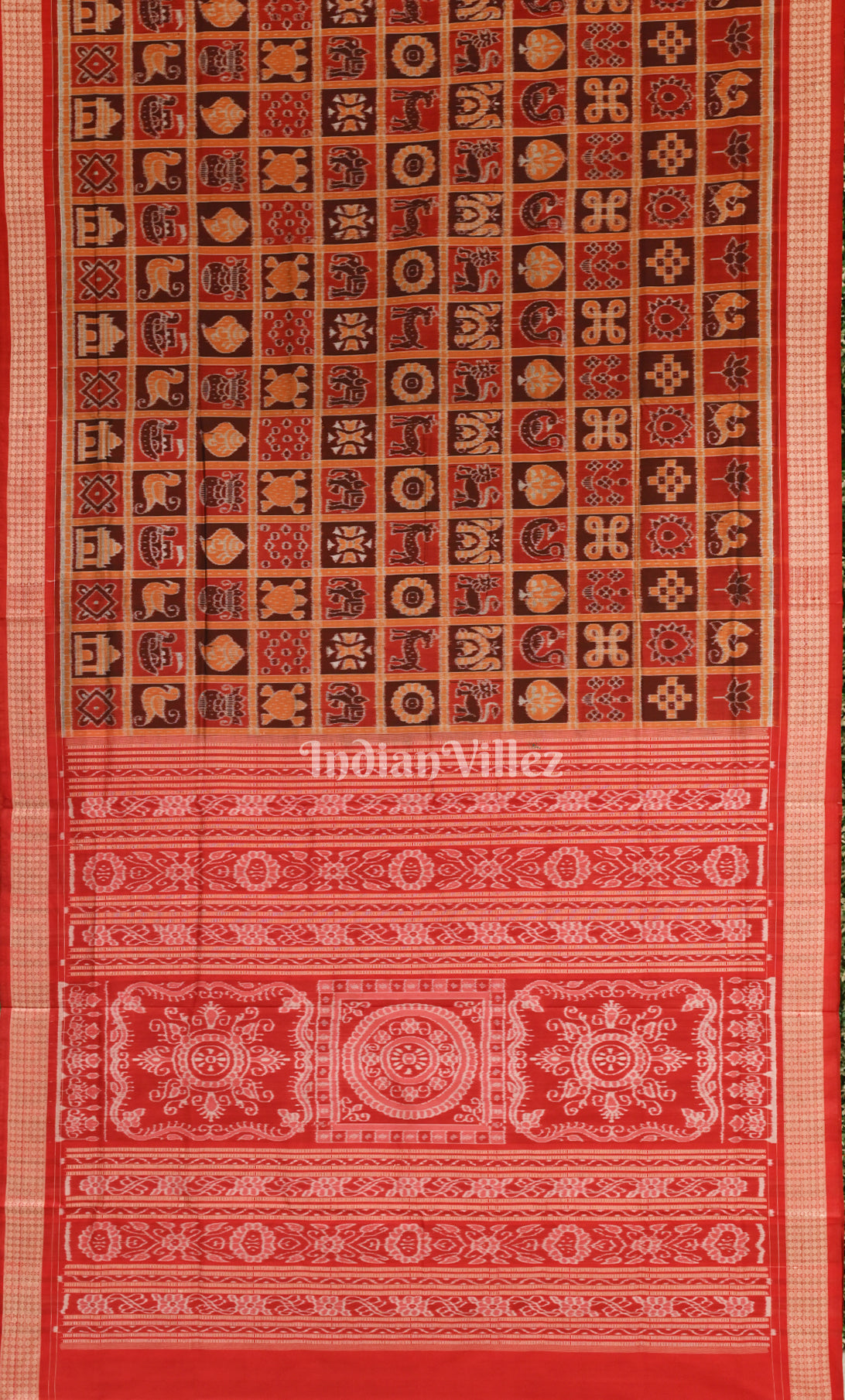 Maroon Red Nabakothi Odisha Ikat Sambalpuri Silk Saree 